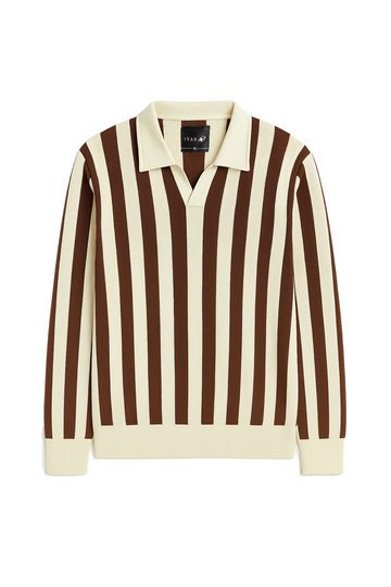 IVAR® Brown Textured Striped Polo sweater