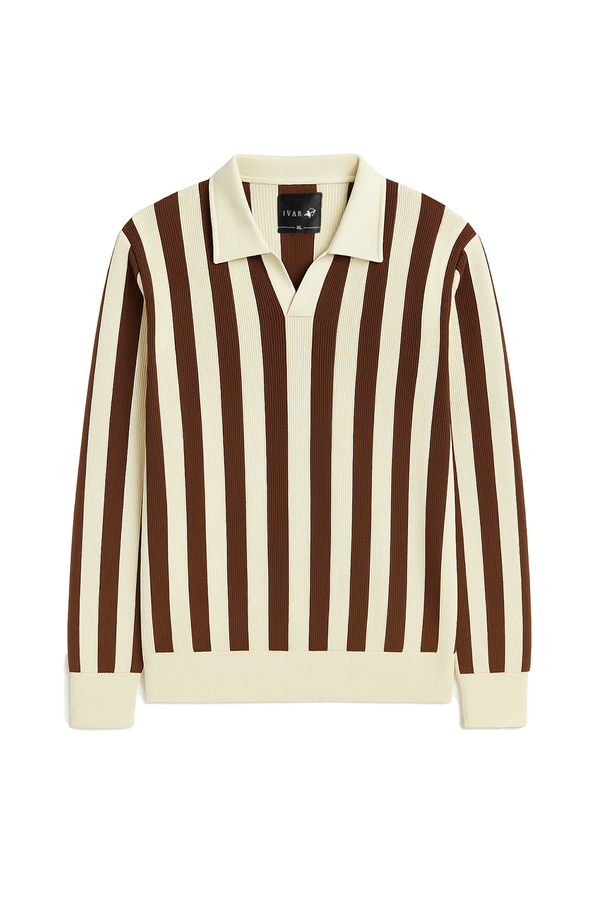 IVAR® Brown Textured Striped Polo sweater