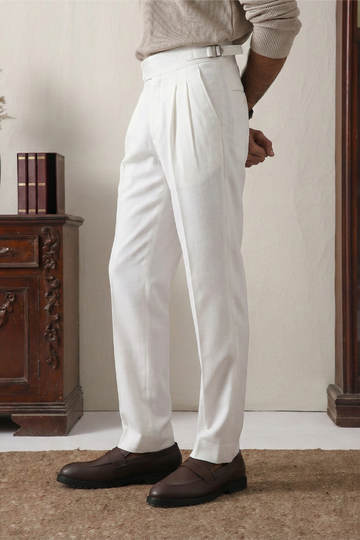 IVAR® White Pleated Gurkha Pants