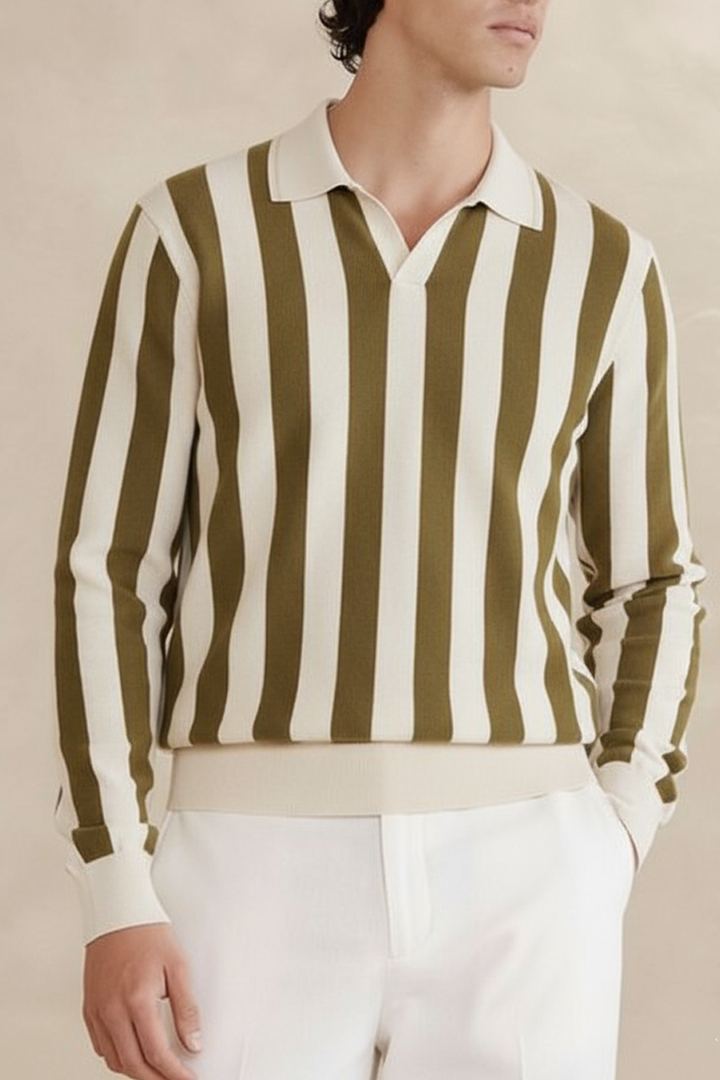 IVAR® Olive Textured Striped Polo sweater