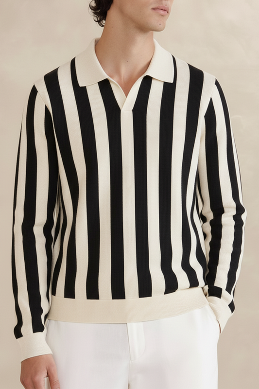 IVAR® Black Textured Striped Polo sweater
