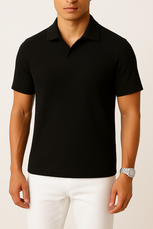 IVAR® Black Ribbed Johnny Collar Polo