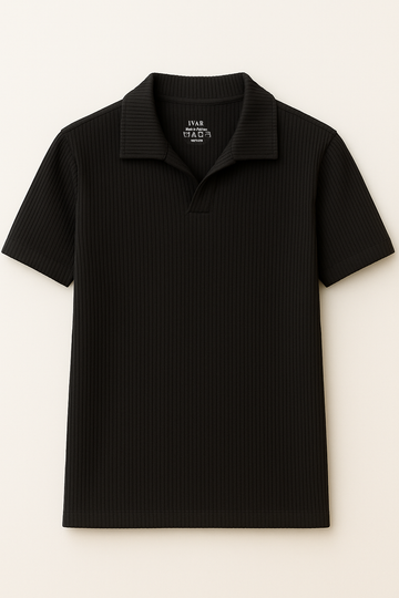 IVAR® Black Ribbed Johnny Collar Polo