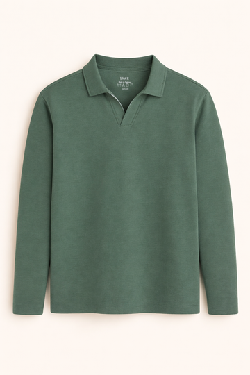 IVAR® Bottle Green Full Sleeve Johnny Collar Polo