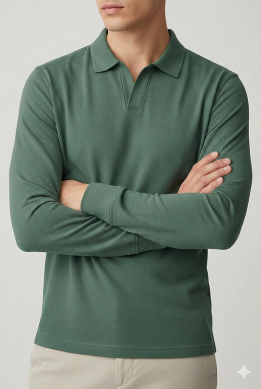 IVAR® Bottle Green Full Sleeve Johnny Collar Polo