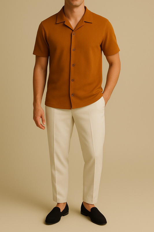 IVAR® Burnt Orange Cuban Collar Shirt