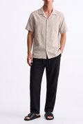 IVAR Beige Bartack Cuban Collar Shirt - Model Wearing - IVAR Clothing