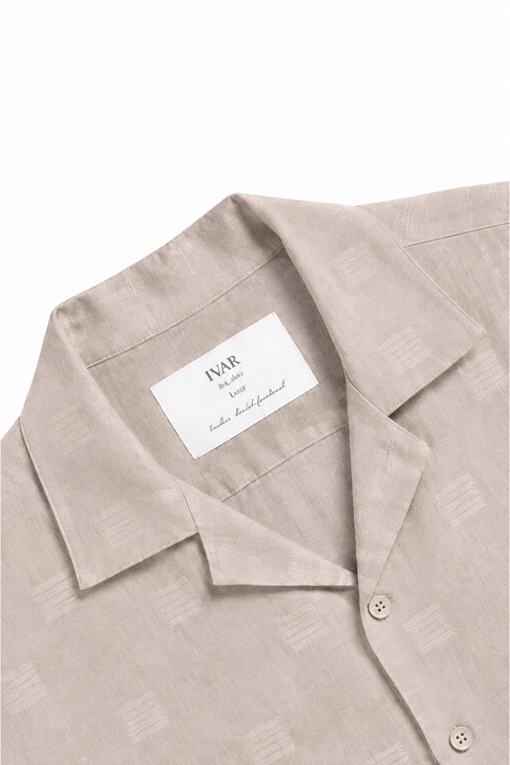IVAR Beige Bartack Cuban Collar Shirt - Close-Up Collar Detail - IVAR Clothing