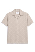IVAR Beige Bartack Cuban Collar Shirt - Front View - IVAR Clothing