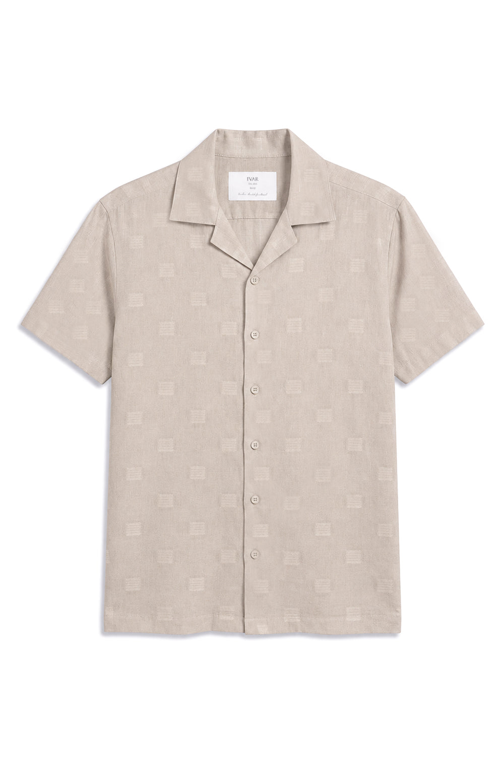IVAR Beige Bartack Cuban Collar Shirt - Front View - IVAR Clothing