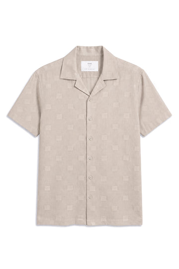 IVAR Beige Bartack Cuban Collar Shirt - Front View - IVAR Clothing
