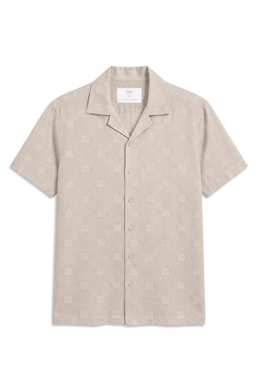 IVAR Beige Bartack Cuban Collar Shirt - Front View - IVAR Clothing