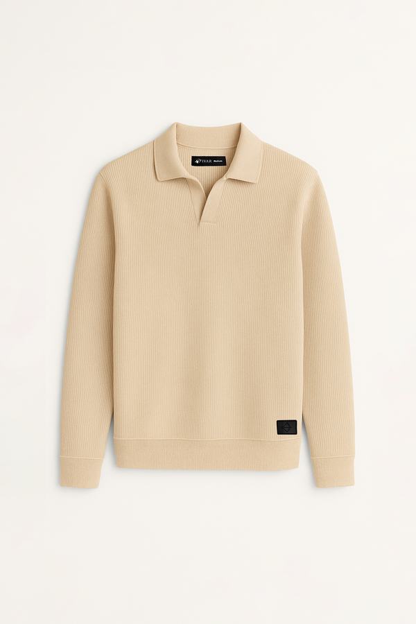 IVAR® Beige Johnny Collar Ribline Polo