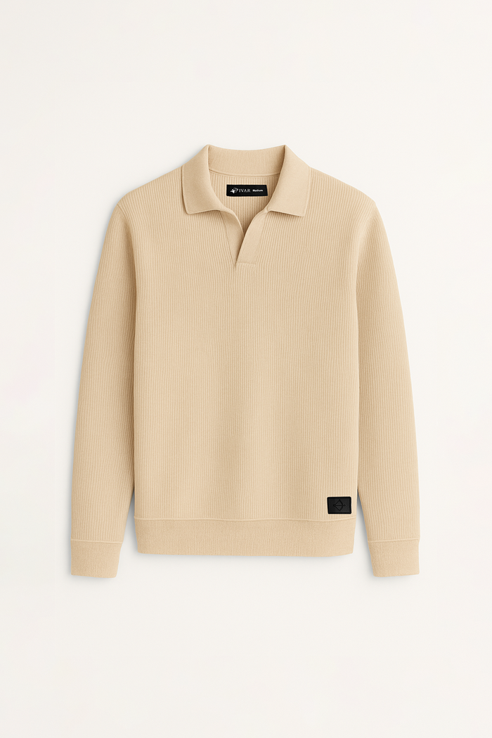 IVAR® Beige Johnny Collar Ribline Polo