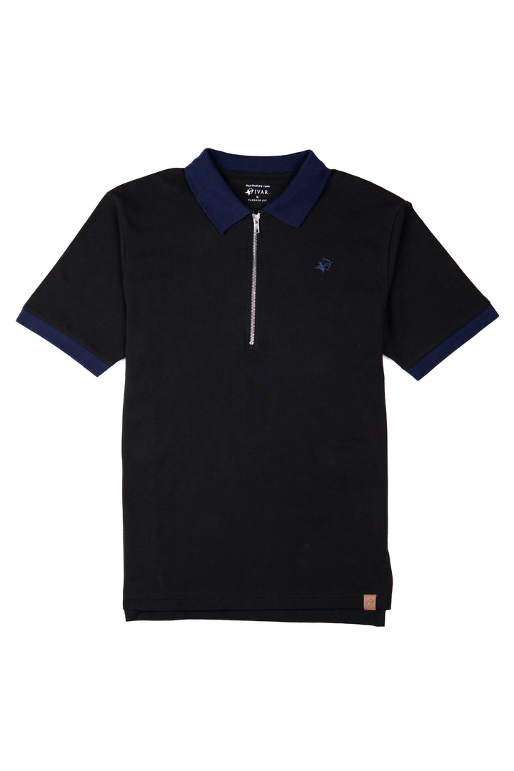 IVAR® Black & Blue Zip Line Polo