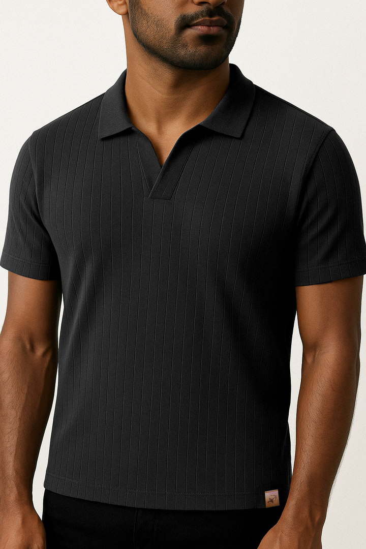 IVAR® Black Drop Needle Johnny Collar Polo