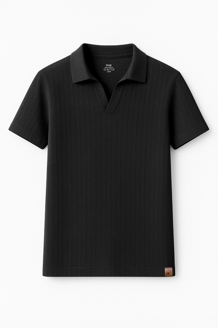 IVAR® Black Drop Needle Johnny Collar Polo