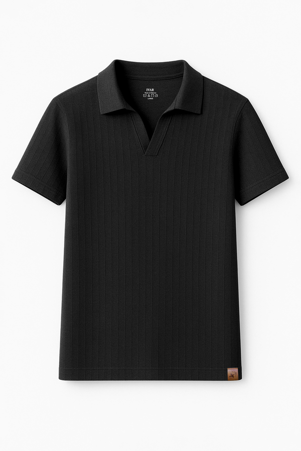 IVAR® Black Drop Needle Johnny Collar Polo