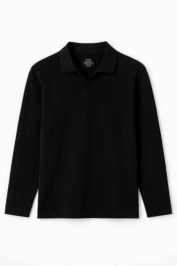 IVAR® Black Full Sleeve Johnny Collar Polo