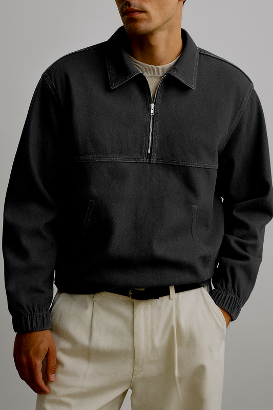 IVAR® Oversized Black Denim Quarter Zipper