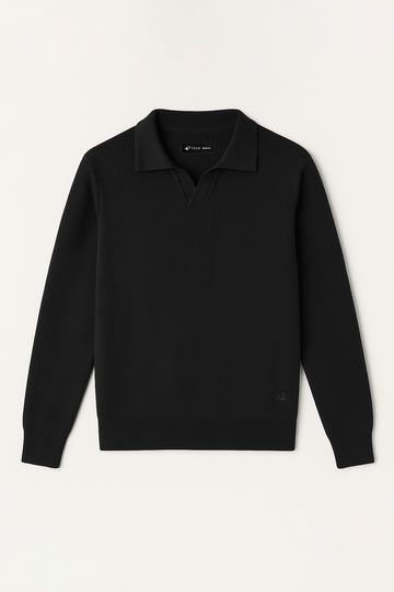 IVAR® Black Johnny Collar Ribline Polo