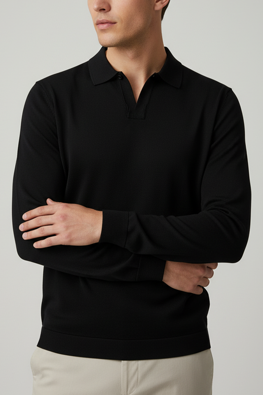 IVAR® Black Full Sleeve Johnny Collar Polo