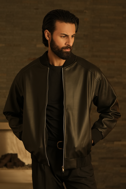 IVAR® Legacy Black Leather Bomber Jacket