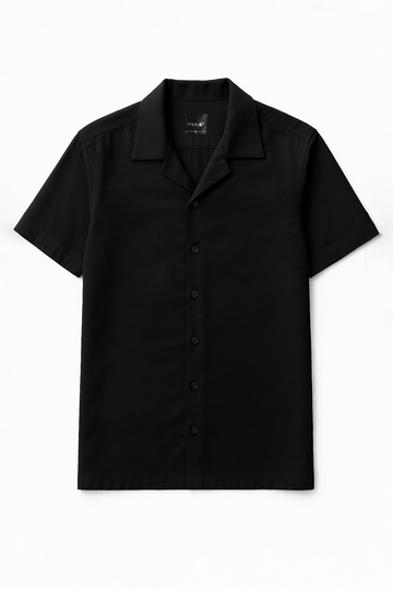IVAR® Black Jacquard Cuban Collar Shirt