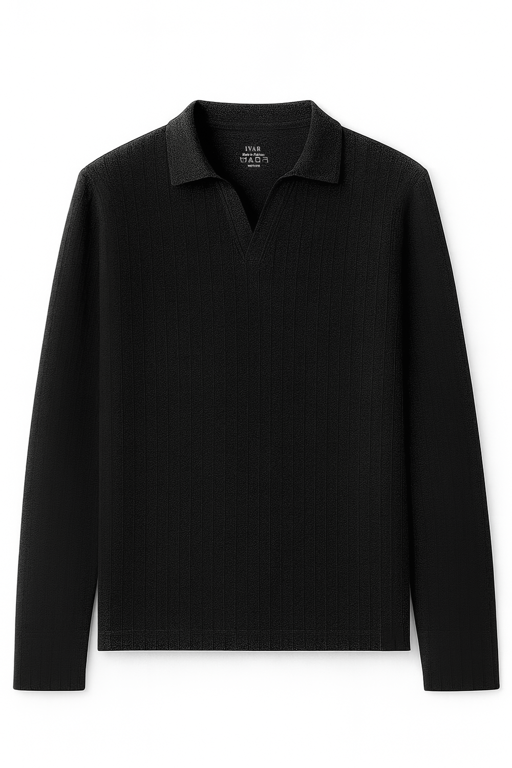 IVAR® Black Drop Needle Full Sleeve Johnny Collar Polo