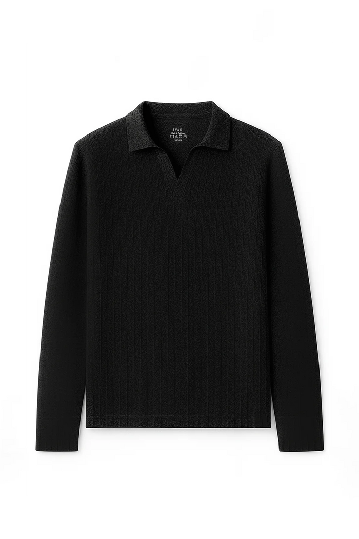 IVAR® Black Drop Needle Full Sleeve Johnny Collar Polo