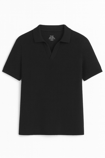 IVAR® Charcoal Waffle Knit Johnny Collar Polo