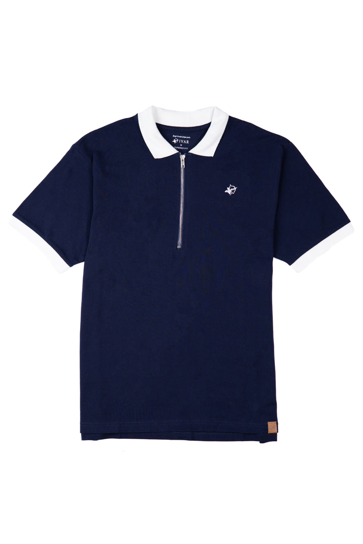 IVAR® Navy & White Zip Line Polo