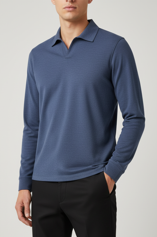 IVAR® Blueish Charcoal Full Sleeve Johnny Collar Polo