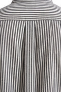 Close-up shot of the back yoke and box pleat design on the grey and white Striped Shirt.