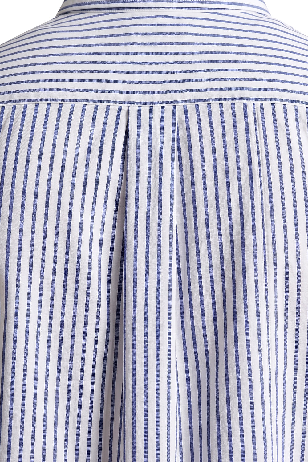 box pleat design on the blue vertical Striped Shirt.
