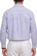 IVAR Blue & White Stripes BoxFit Shirt – blue and white striped box fit shirt, view 3