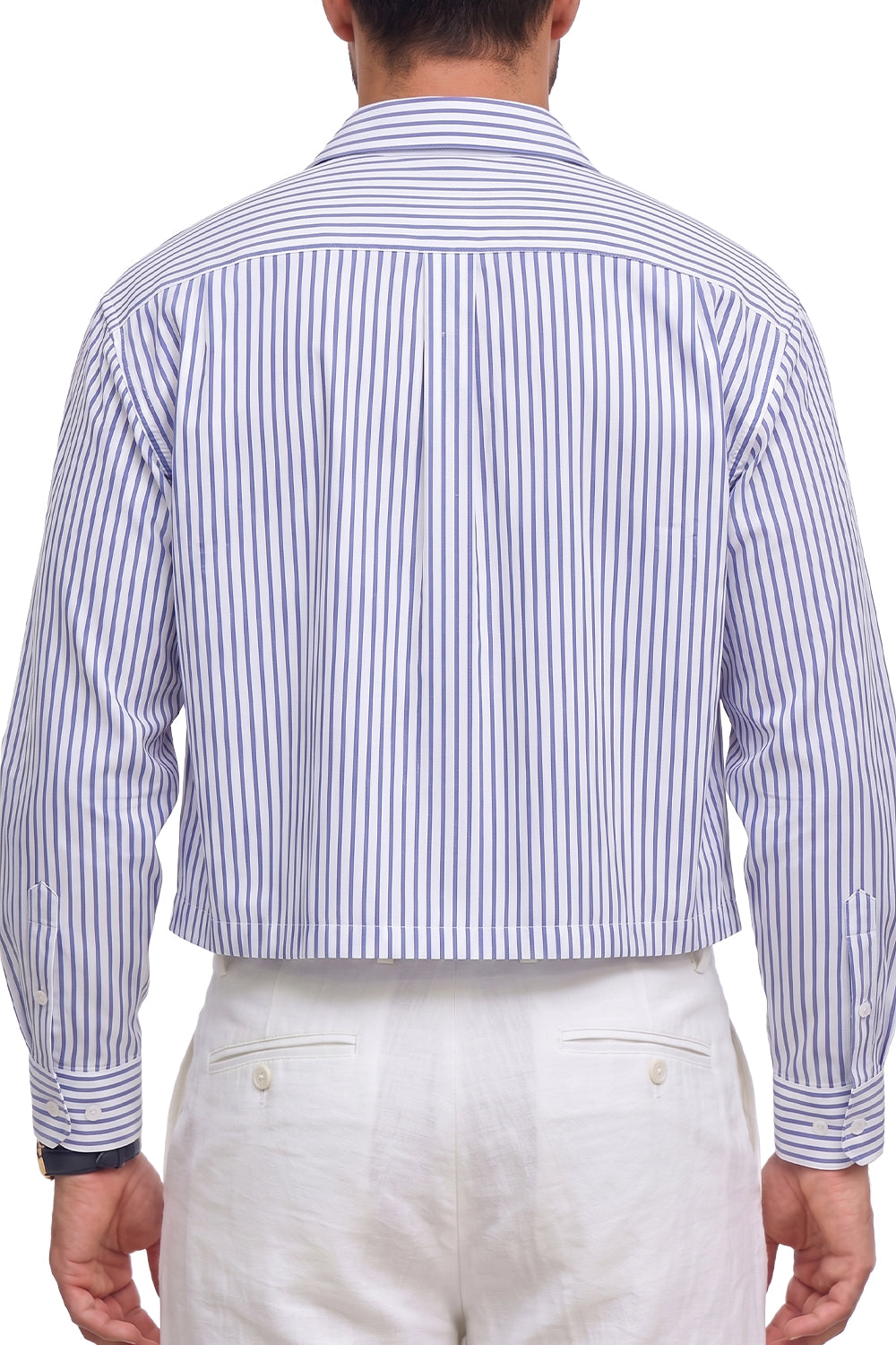 IVAR Blue & White Stripes BoxFit Shirt – blue and white striped box fit shirt, view 3