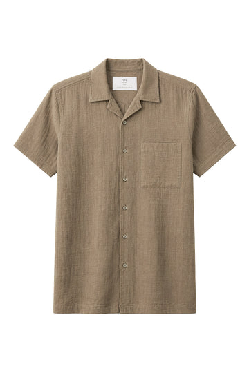 Black Cuban Collar Shirt Front View Clean Minimalist Look