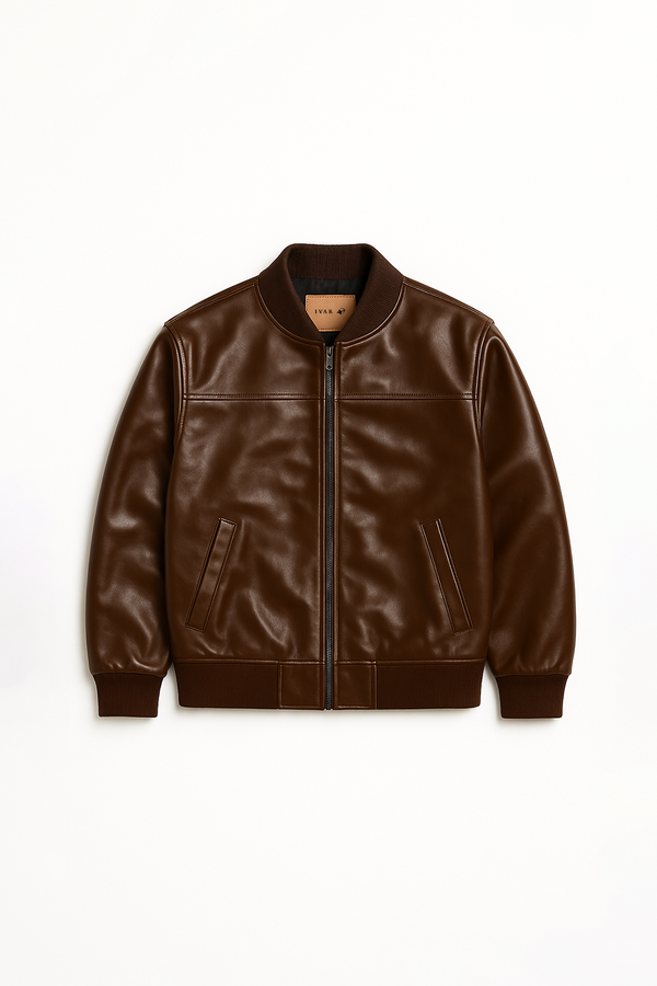 IVAR® Legacy Brown Leather Bomber Jacket
