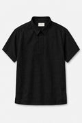 IVAR Black Buttonless Linen Polo - Front Flat Lay - IVAR Clothing