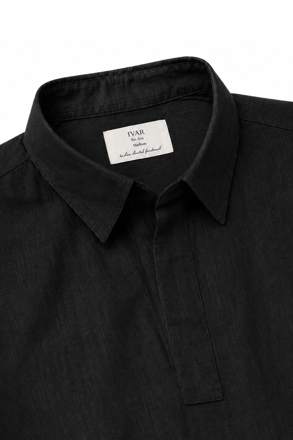 IVAR Black Buttonless Linen Polo - Collar Close-Up Detail - IVAR Clothing