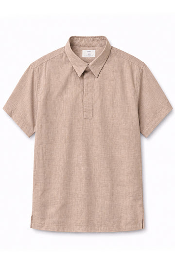 IVAR Peach Buttonless Linen Polo - Front Flat Lay - IVAR Clothing