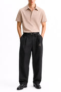 IVAR Peach Buttonless Linen Polo - Model Wearing, Front View - IVAR Clothing