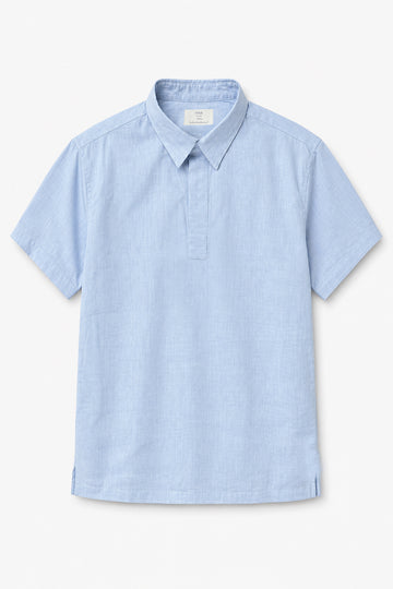 IVAR Sky Buttonless Linen Polo - Front Flat Lay - IVAR Clothing
