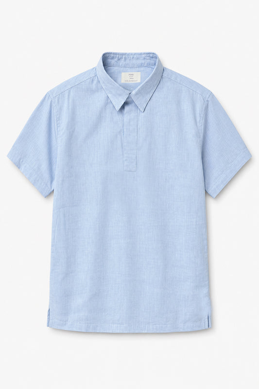 IVAR Sky Buttonless Linen Polo - Front Flat Lay - IVAR Clothing