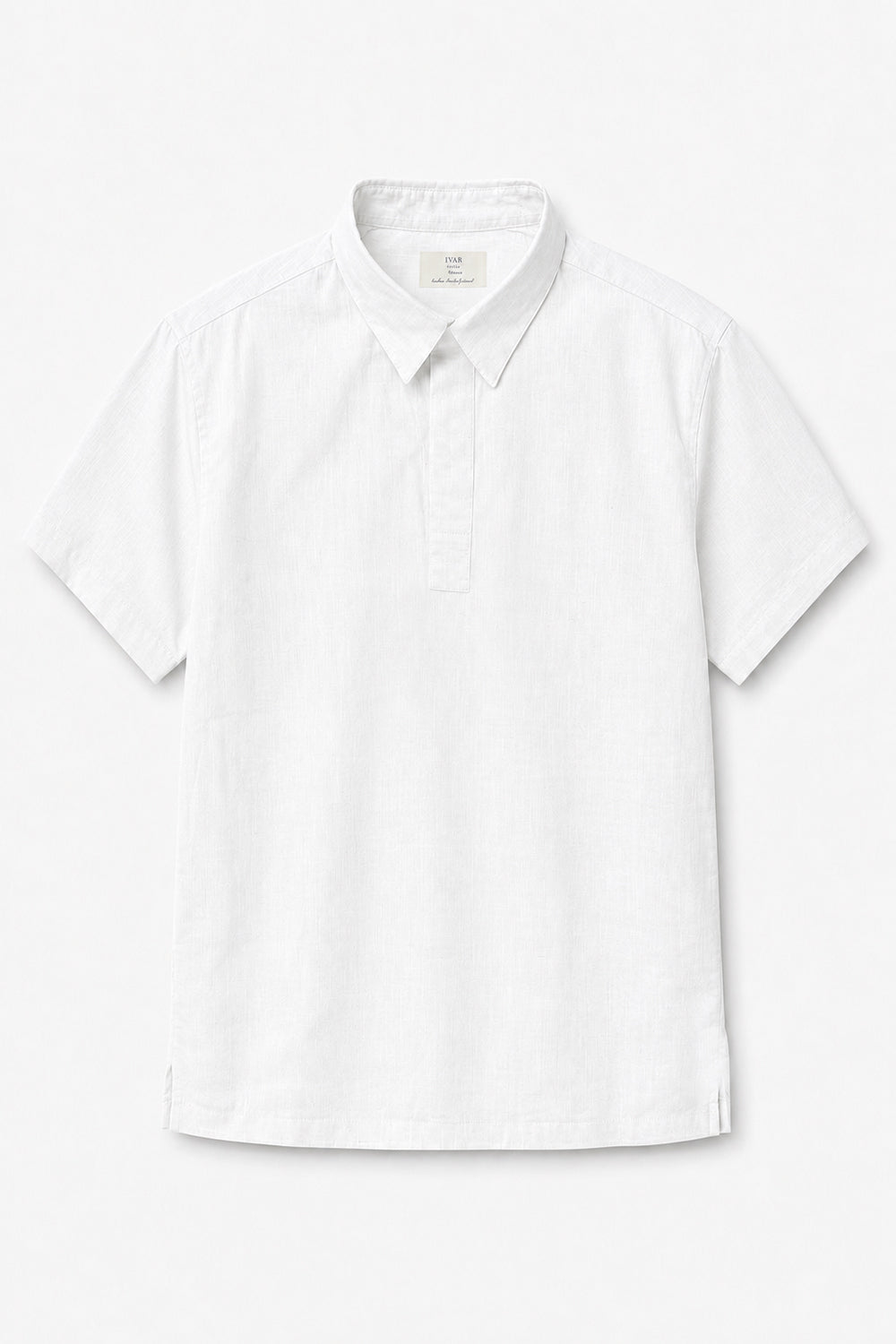 IVAR White Buttonless Linen Polo - Front Flat Lay - IVAR Clothing