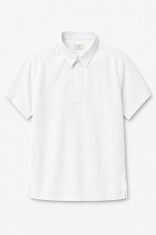 IVAR White Buttonless Linen Polo - Front Flat Lay - IVAR Clothing