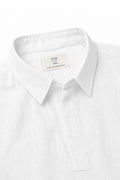 IVAR White Buttonless Linen Polo - Collar Close-Up Detail - IVAR Clothing