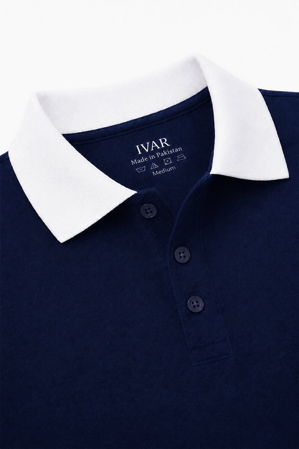 IVAR Navy Buttonup Polo - Collar Close-Up Detail - IVAR Clothing