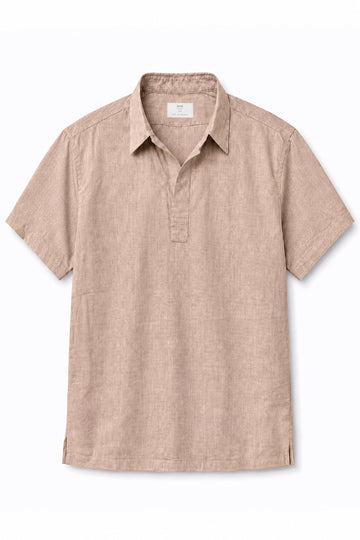 IVAR Peach Linen Buttonless Polo – men's peach buttonless linen polo